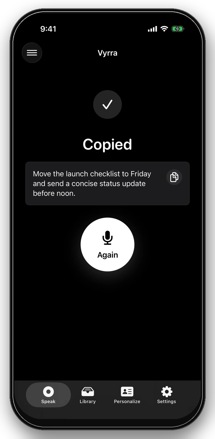 Vyrra showing a clean result ready to use