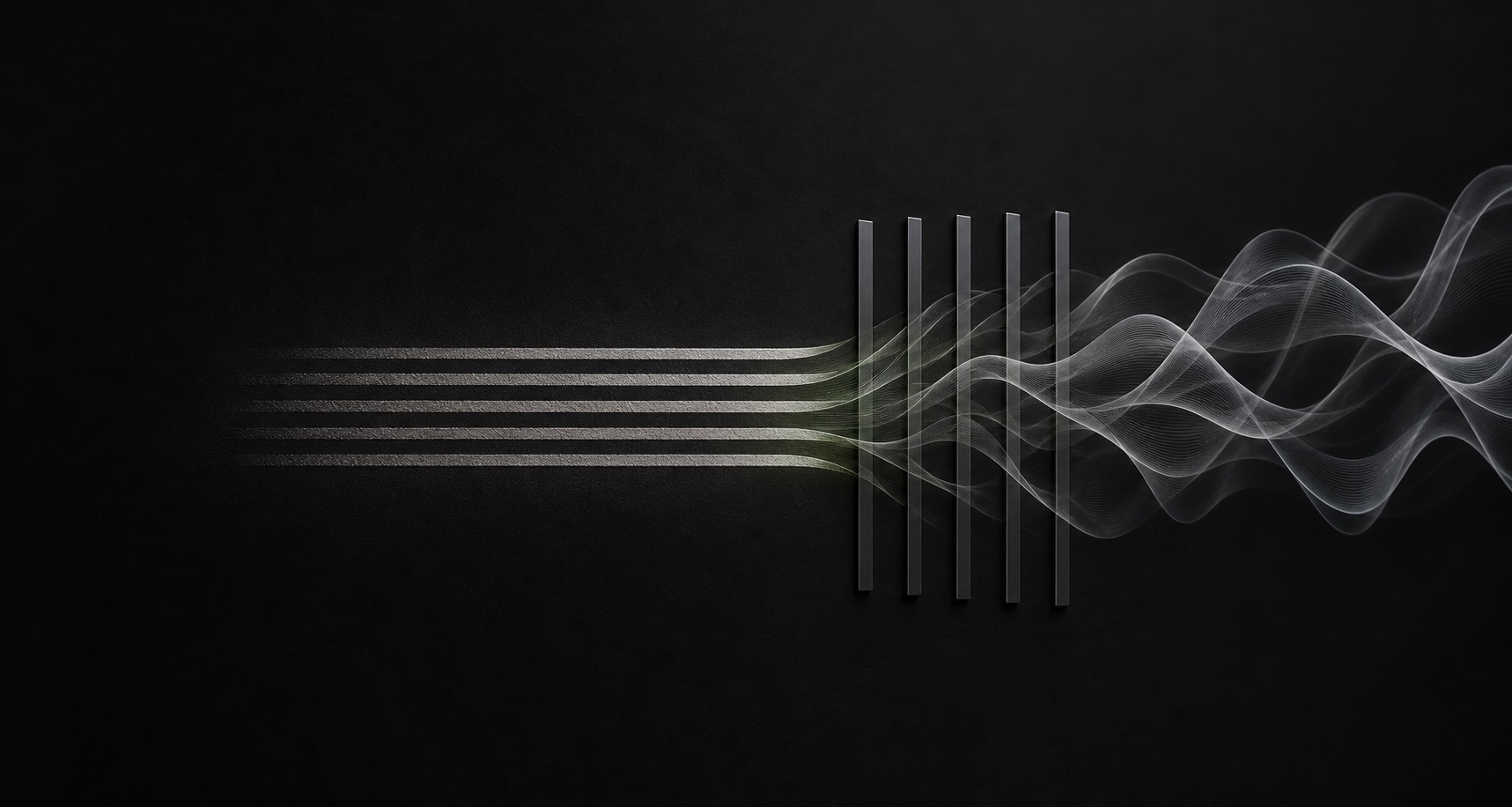 Abstract voice waves resolving into lines of text